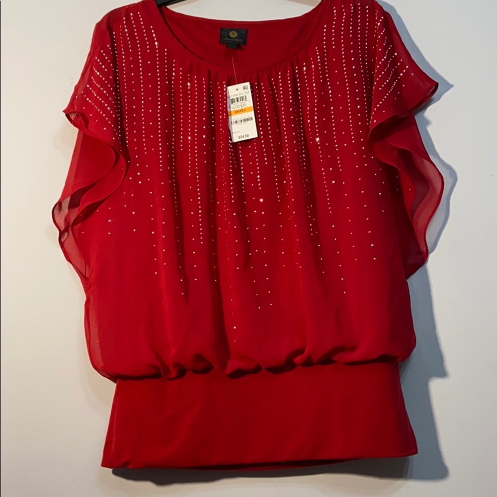 JM Collection Red Sparkly Top Size S